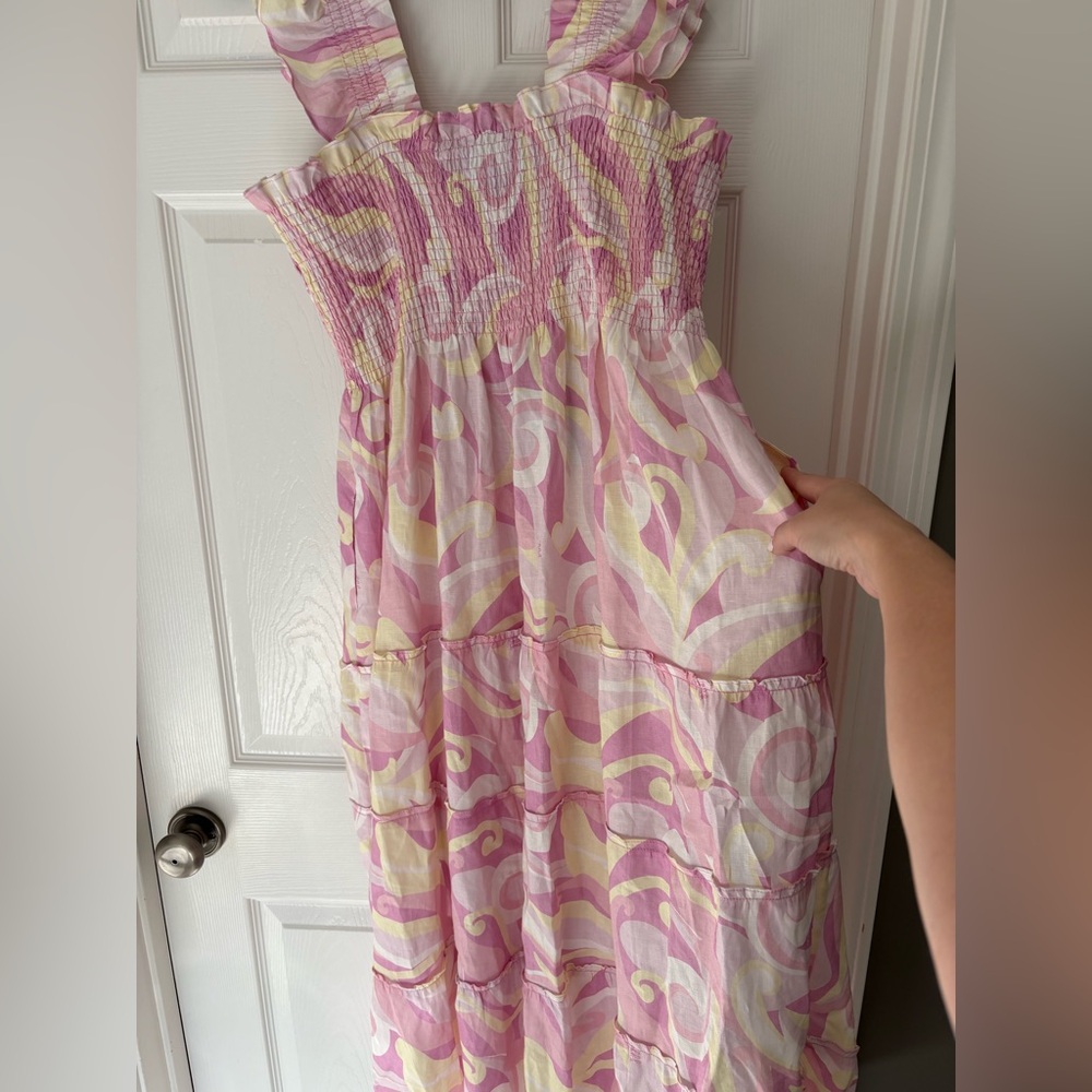 Hill House Home NWT Nap Dress Kaleidoscope Smocked Linen Midi Dress Size 2xl - Picture 10 of 13